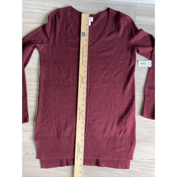 Old Navy womens V Neck‎ tunic sweater knit top Maroon Red Heather size XS NEW - Picture 5 of 10